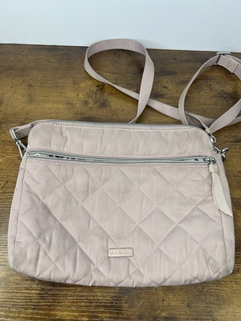 Vera Bradley Blush Pink Microfiber Double Zip Mailbag Crossbody Purse